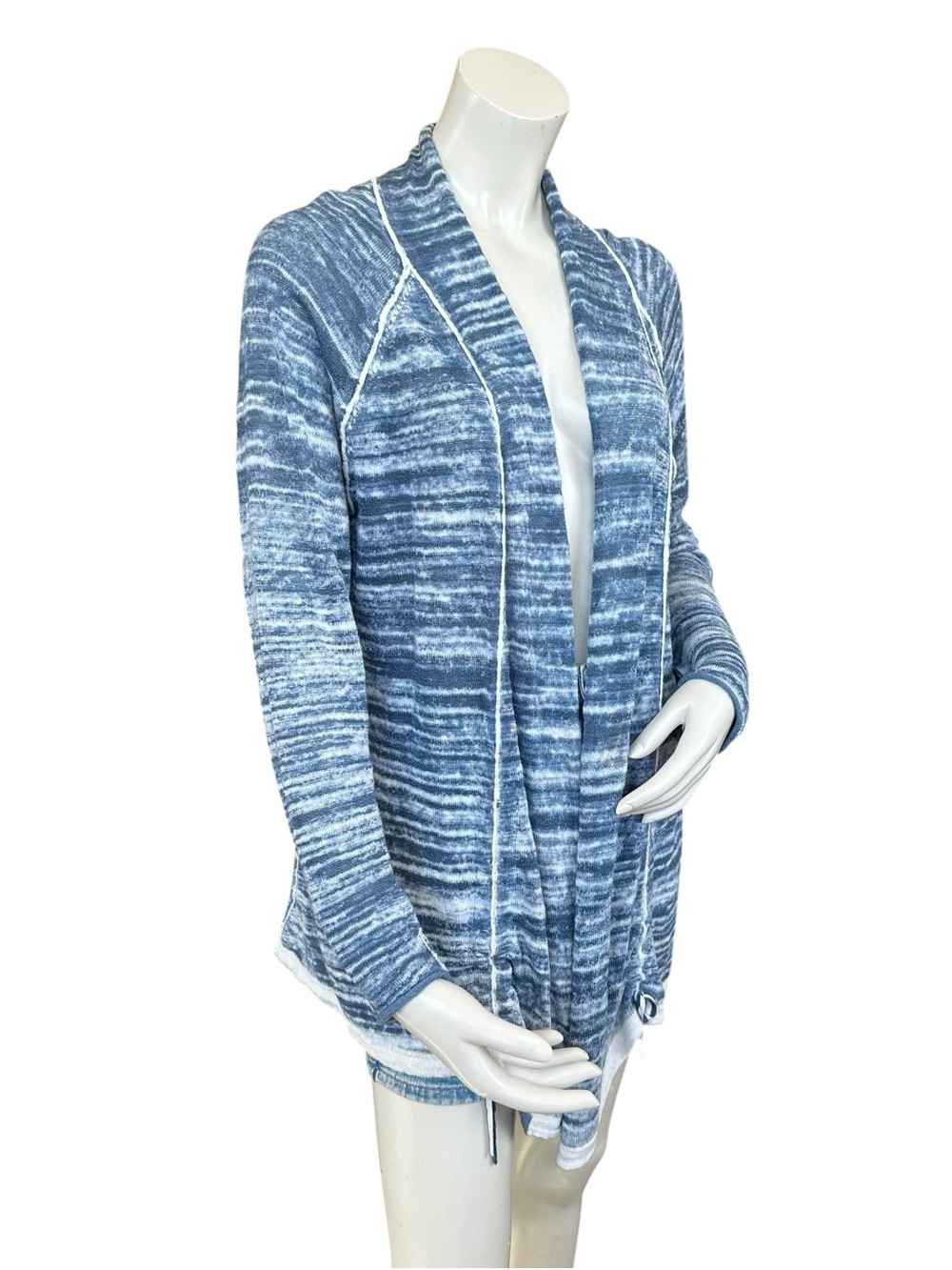Nic + Zoe Blue and White Ruched Side Linen Blend Airy Open Cardigan Size Large - Picture 5 of 10